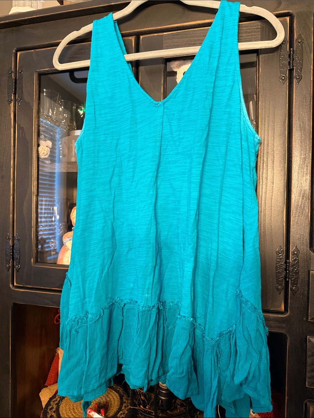 Umgee Turquoise Sleeveless V-Neck Ruffle Hem Top